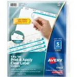 Avery Big Tab Print & Apply Clear Label Dividers with Index Maker Easy Apply Printable Label Strip, 5-Tab, White, Pack of 5 Sets