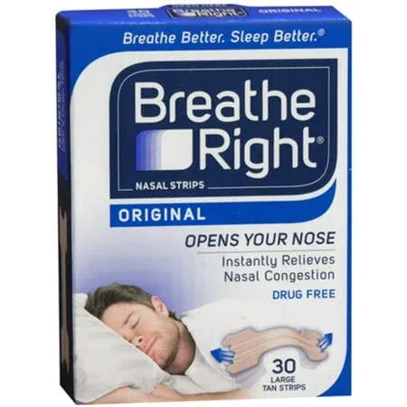 Breathe Right Nasal Strips Original Tan Large 30 Each (Pack of 3)