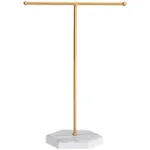 Qaeoity Jewelry Stand Display Necklace Holder T-Bar Plated Metal Tabletop Jewelry Organizer Tower for Show Jewelry Hanging Pendant Earring Bracelet