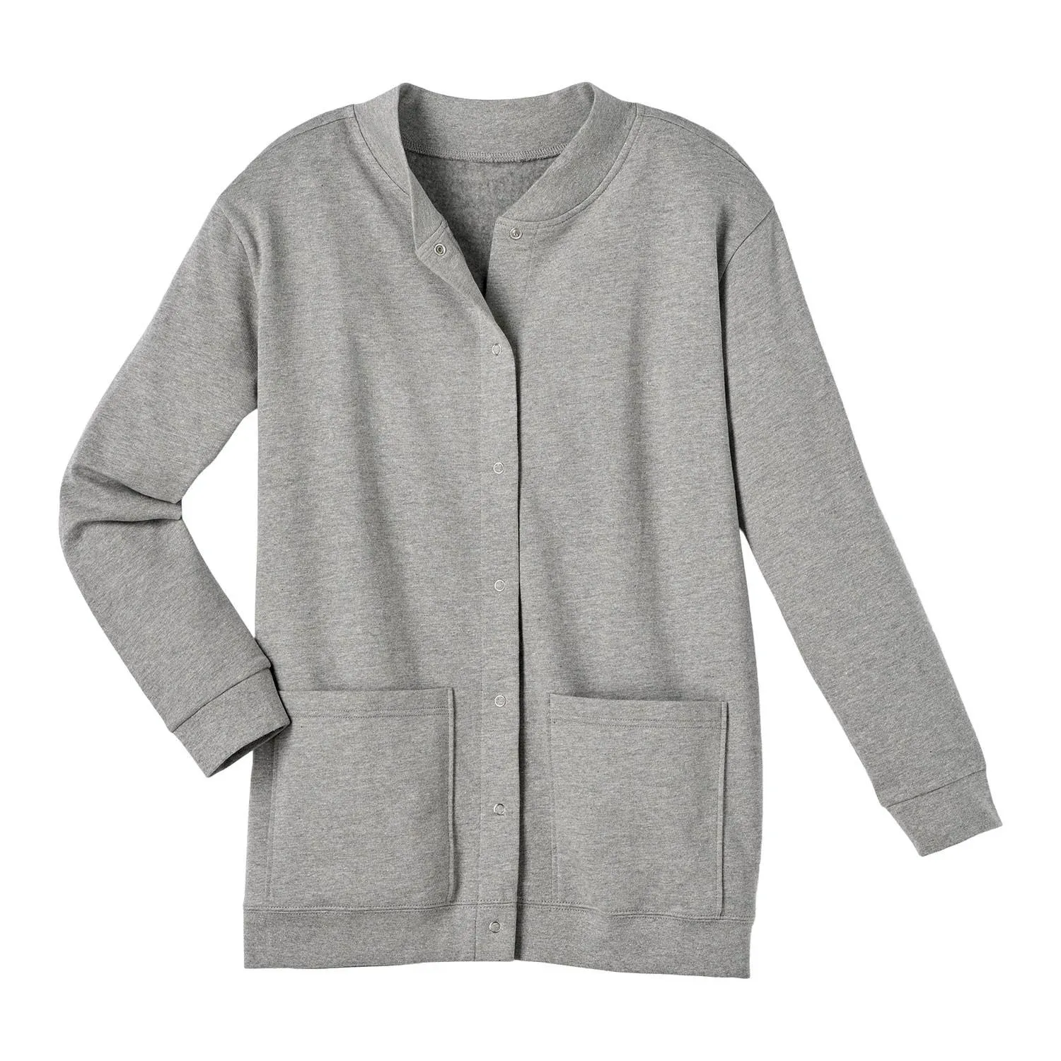 Catalog Classics Snap-Front Fleece Cardigan - Gray - XL