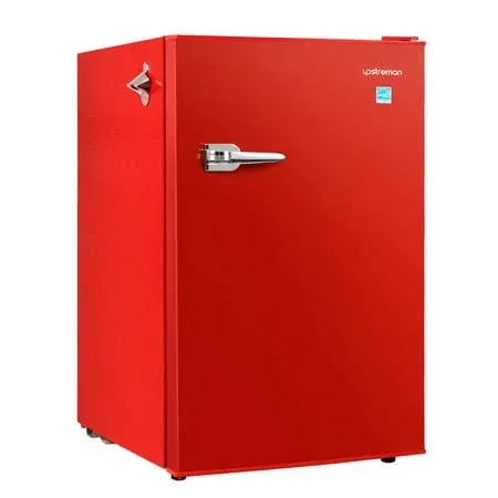 Upstreman 4.5 Cu ft Retro Compact Refrigerator, Mini Fridge with Freezer for Bedroom, Adjustable Thermostat, Side Bottle Opener, Size: 86, Red