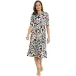 London Times Elbow Sleeve Midi Dress, Size 4, Navy/Melon