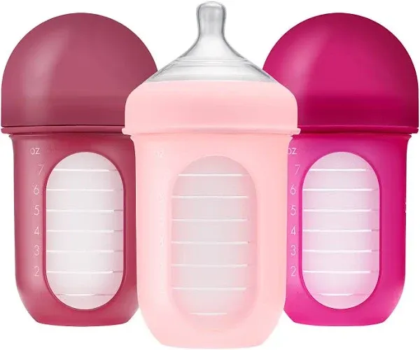 Boon NURSH Reusable Silicone Baby Bottles with Collapsible Silicone Pouch Design — Everyday Baby Essentials — 3 Count — Stage 2 Medium Flow — 8 Oz — GrayBoon NURSH Reusable Silicone Baby Bottles with Collapsible Silicone Pouch Design — Everyday Baby Esse