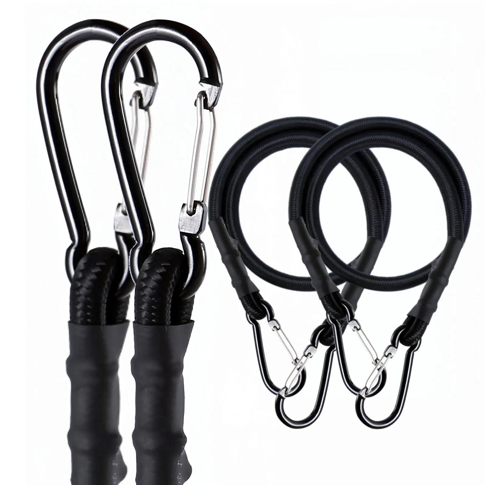 Carabiner Bungee Cords 2 ft Bungie Strap with Clips for Camping,Kayak, Cargo, Bike, Black 24 inch 4 Pcs