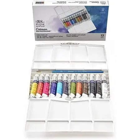 Winsor & Newton Cotman Watercolor Paint Set, 12 Colors, 8ml (0.27-oz) Tubes w/ Brush