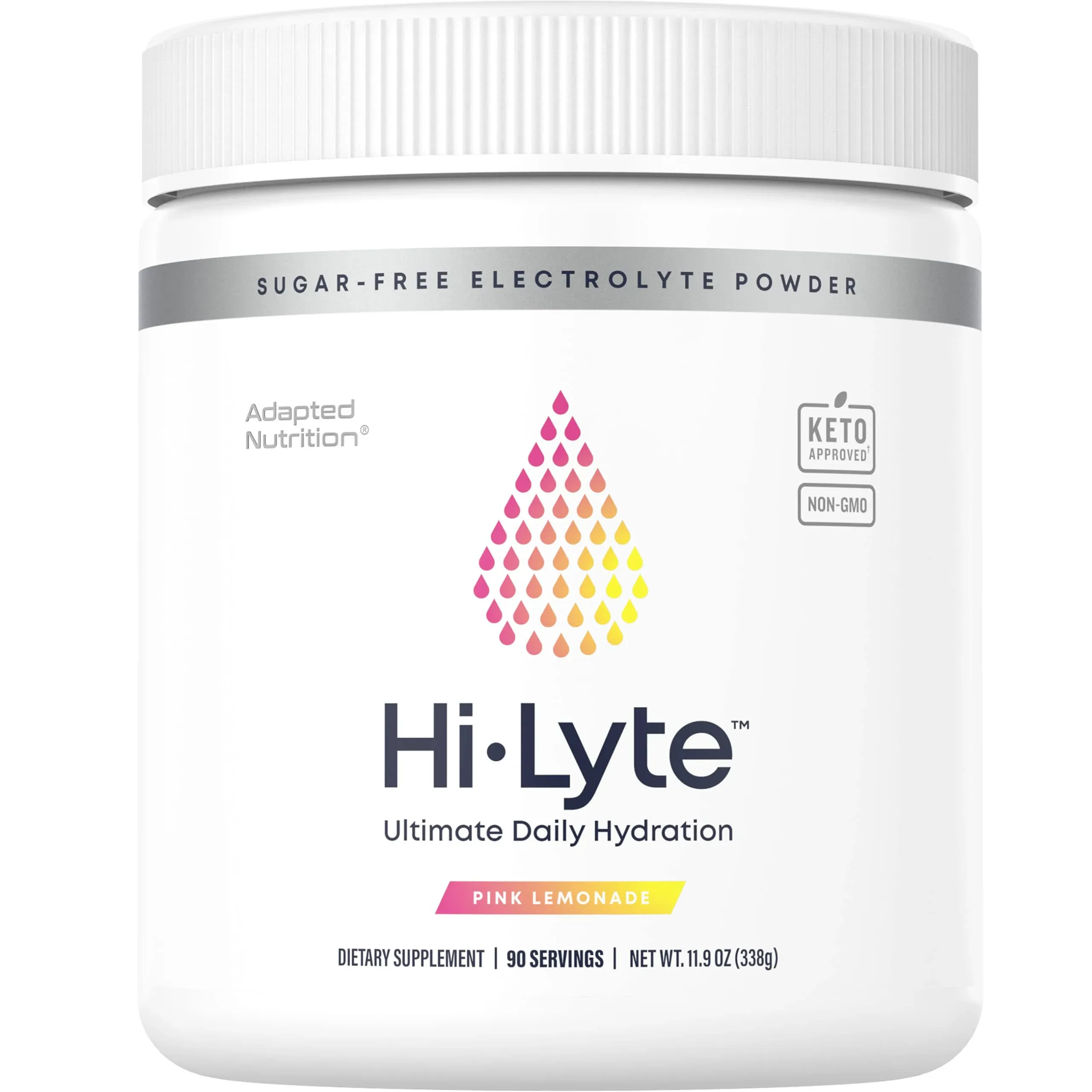 adapted Nutrition Hi-Lyte Electrolyte Powder, Daily Hydration Supplement Drink Mix, 90 Servings | Sugar-Free, 0 Calories, 0 Carbs | No Maltodextrin.