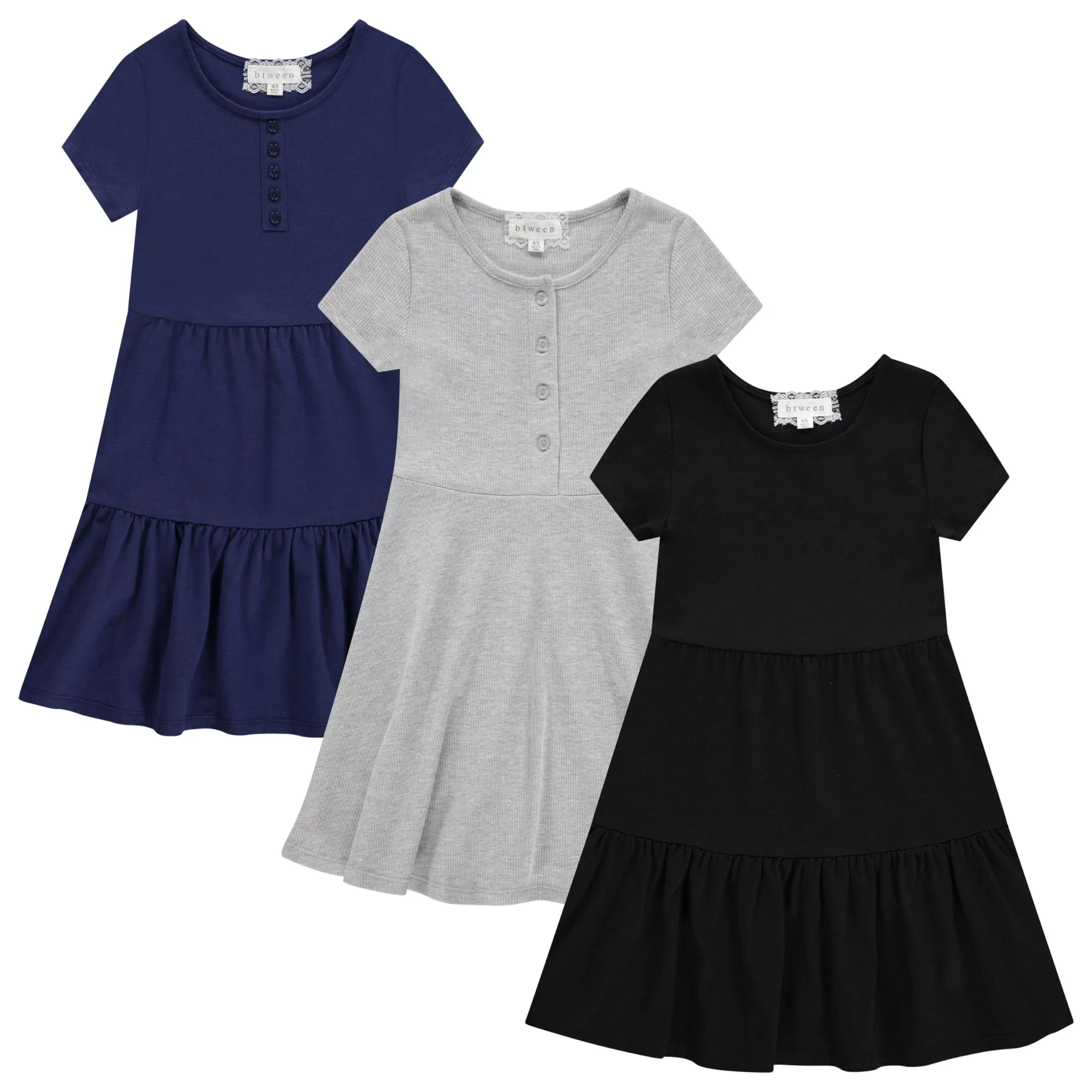 Btween Girls' 3-Pc Short Sleeve Casual Skater Dress