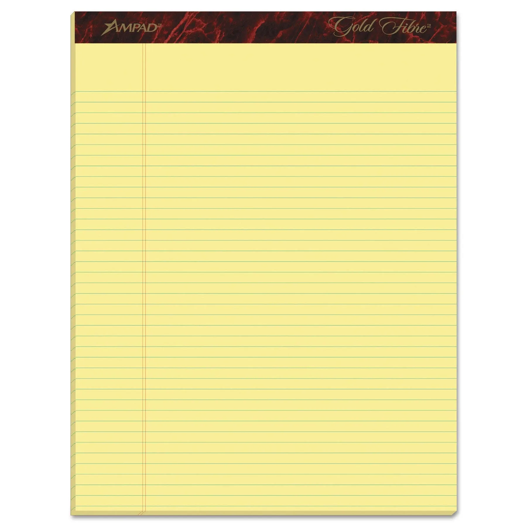 Ampad Gold Fibre Writing Pads, Narrow Rule, 8.5 x 11.75, Canary, 50 Sheets, Dozen