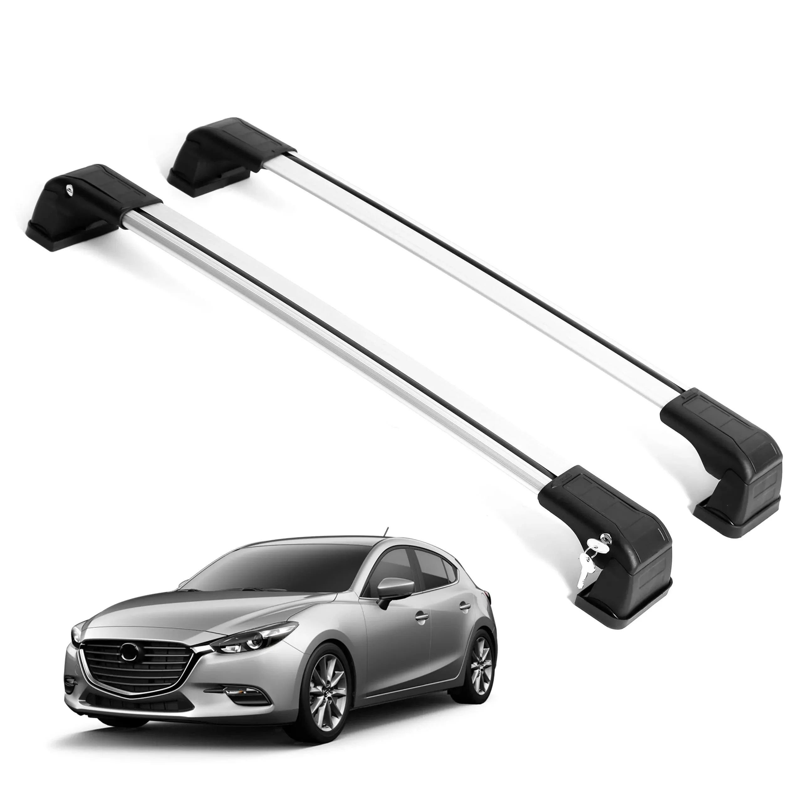 ERKUL Roof Rack Cross Bars Fits Mazda 3 2010-2013 Aluminum Lockable Silver