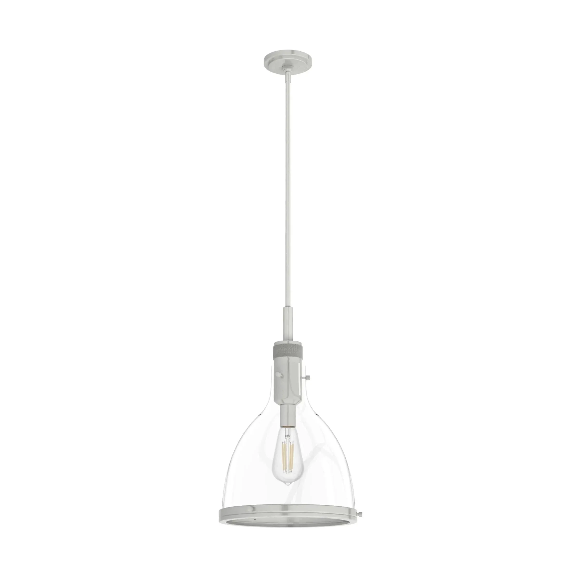 Hunter - Van Nuys 1-light Brushed Nickel, Medium Size Pendant Light, Dimmable, Transitional Style, Bell Shaped, for Bedrooms, Kitchens, Dining, Living Rooms - 19296