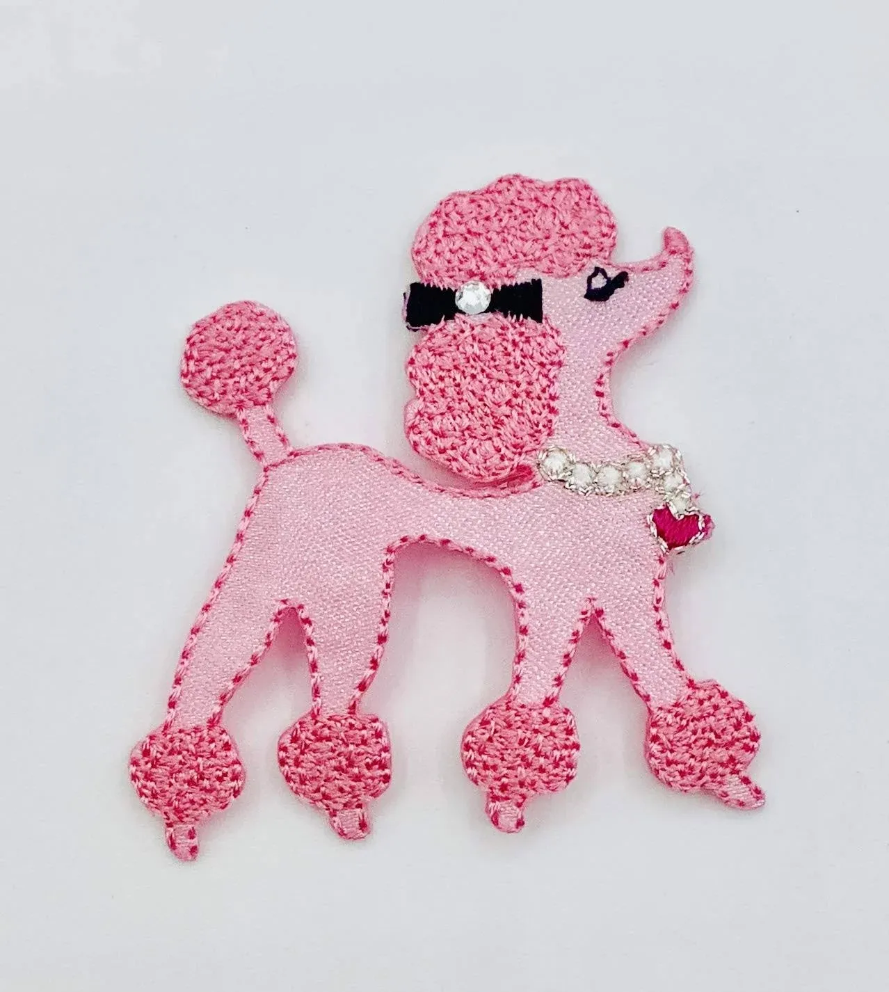 Trimplace Pink (2" x 2") Satin Embroidered Poodle with Rhinestone Bow Heat Seal Applique - 6 Pieces