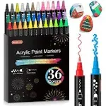 Shuttle Art 36 Colors Dual Tip Acrylic Paint Markers, Dot Tip and Fine Tip Acrylic Paint Pens for Rock Painting, Ceramic, Wood, Canvas, Plastic,