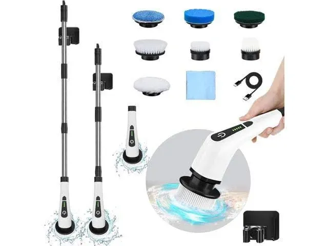 Electric Spin Scrubber, Losuy Cordless Cleaning Brush with 7 Replaceable Drill Brush Heads and 54 inch Adjustable Extension Arm, Power Shower Scrubber