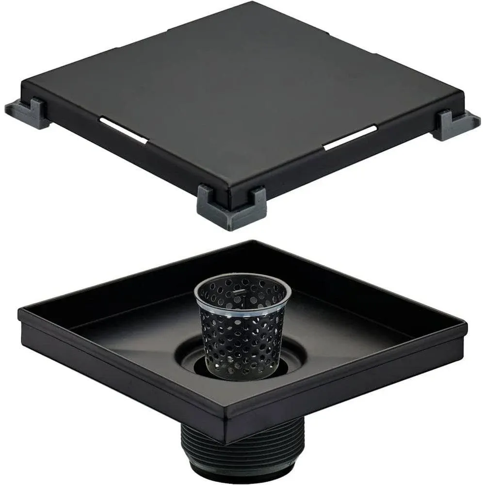 6 in. W x 6 in. D Black Square Shower Drain Cover