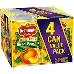 Del Monte 100% Juice Sliced Peaches 4 Cans / 15 oz