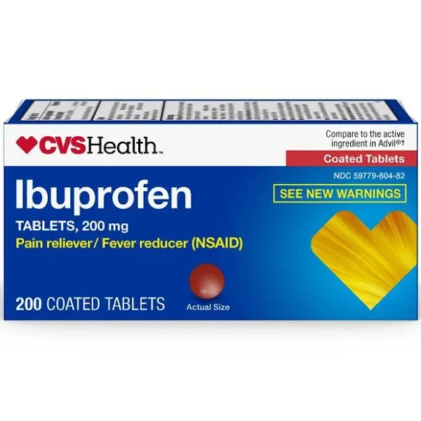 CVS Health 200 mg Coated Tablets Ibuprofen Pain Reliever Fever Reducer