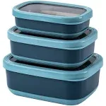 Lille Home Stainless Steel Food Containers, Set of 3, 470ml, 900ML,1.4L, Dark Blue - Dark Blue