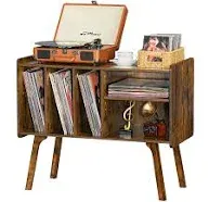 Lerliuo Record Player Stand with 4 Cabinet Holds Up to 220 Albums Large Turntable Stand with Beech Wood Legs Midcentury Recor