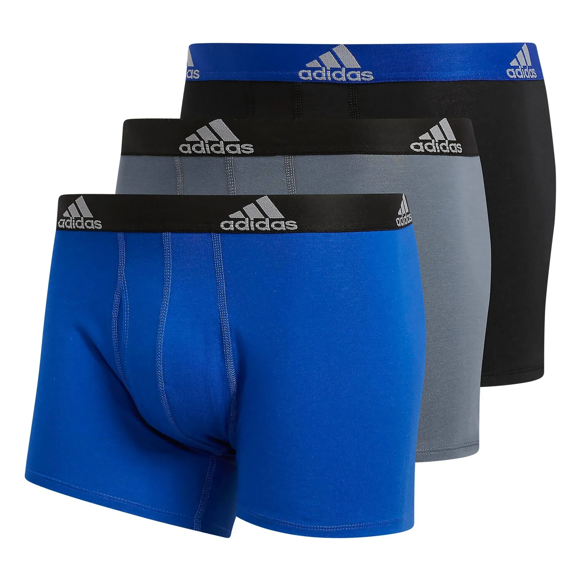 Adidas 3 Pack Trunk Performance Stretch Cotton Black Gray Blue New Tags