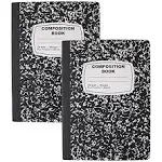 Emraw Black & White Marble Style Cover Composition Book with 100 Sheets of Wide Ruled White Paper (2