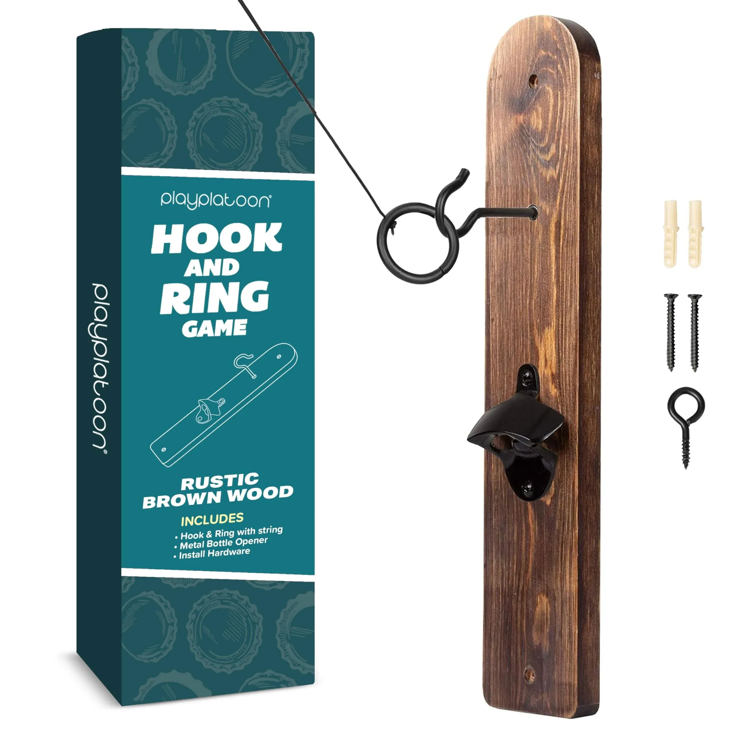 Play Platoon Hook and Ring Toss Game - Ring Toss Bar Game for Adults, Wood Toss Ring Game for Adults - Perfect for Home, Basements, Bars, Gifts for Men