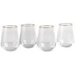 Stemless Wine Glasses – Gold Rim Colored Wine Glasses Set of 4 – 14.3oz Color...