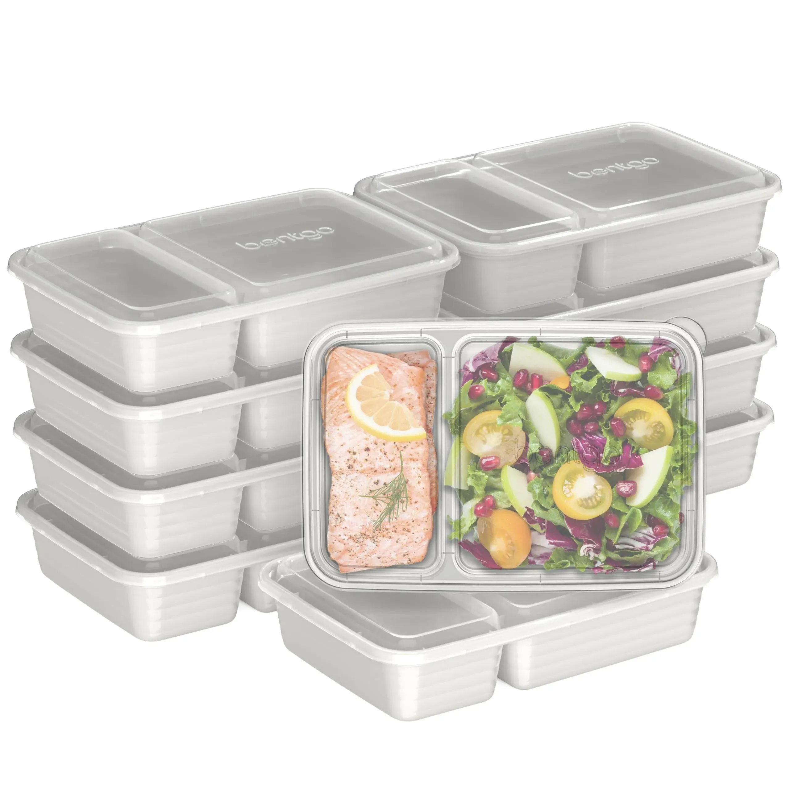 2-Compartment Containers 20-Piece Bpa-Free  - Microwave, Dishwasher Safe - Gray