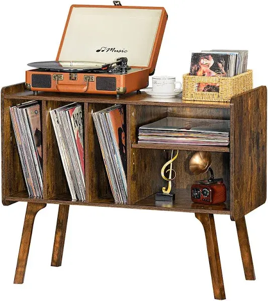 Record Player Stand with 4 Cabinet Holds up to 220 Albums, Large Turntable Stand