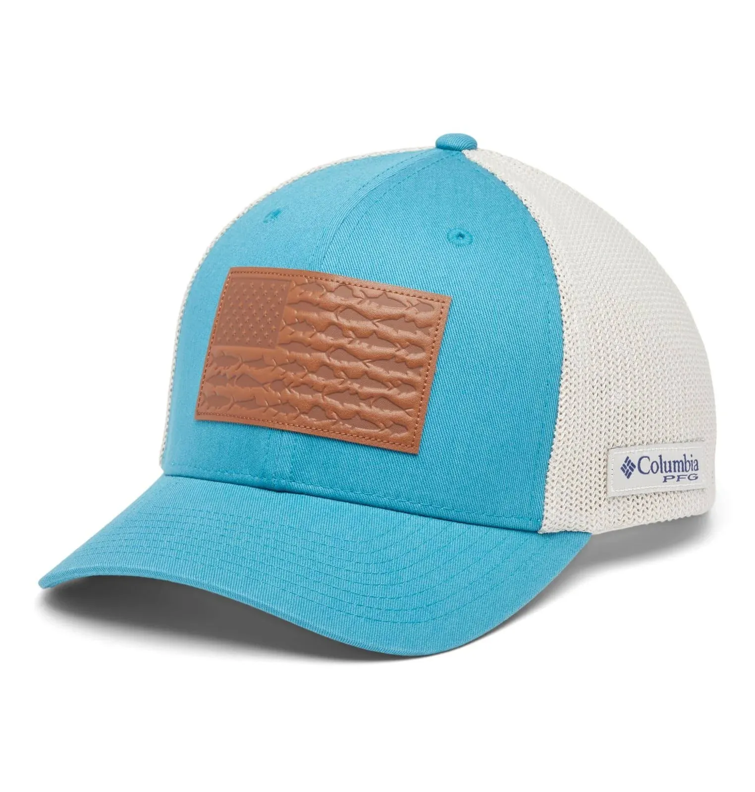 Columbia PFG Leather Fish Flag Mesh Ball Cap