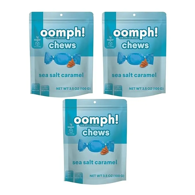 Oomph! Sweets Sea Salt Caramel - Keto Taffy Candy, Low Carb, Low Sugar, Vegan, Gluten Free Dessert Chews (3-Pack x 10 pc per 3.5oz bag)