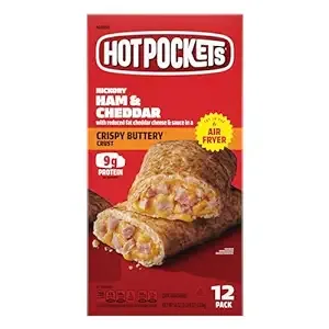 Hot Pockets Hickory Ham Cheddar Frozen Snacks in a Crispy Buttery Crust, Frozen Ham and Cheese Sandwich Made with Real Reduced Fat Cheddar Cheese, 12 Count Frozen Sandwiches