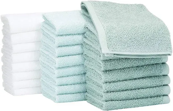 AmazonBasics Cotton Washcloth - Pack of 24, Multi-Color (Seafoam Green, Ice Blue, White)