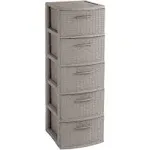 Inval By MQ Resin Storage Cabinet, 5 Drawers, 39"H x 13"W x 15"D, Taupe