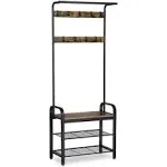 VASAGLE Industrial Coat Rack Shoe Bench, Hall Tree Entryway Storage Shelf