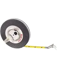 Starrett Closed Reel Long Line Tape with Nylon Rollers, Rewind Mechanism, and Folding Hook Ring - 50' Length, 3/8" Width, 1/8" Graduations, L1 Graduation Style Number - 530-50