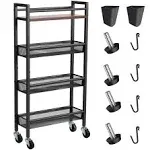 InHomFu Slim Storage Cart, 4 Tier Kitchen Rolling Utility Cart, Narrow Unit Slide Out Cart with Handle, 5.9 Inches Wide, Metal Organization and Storag