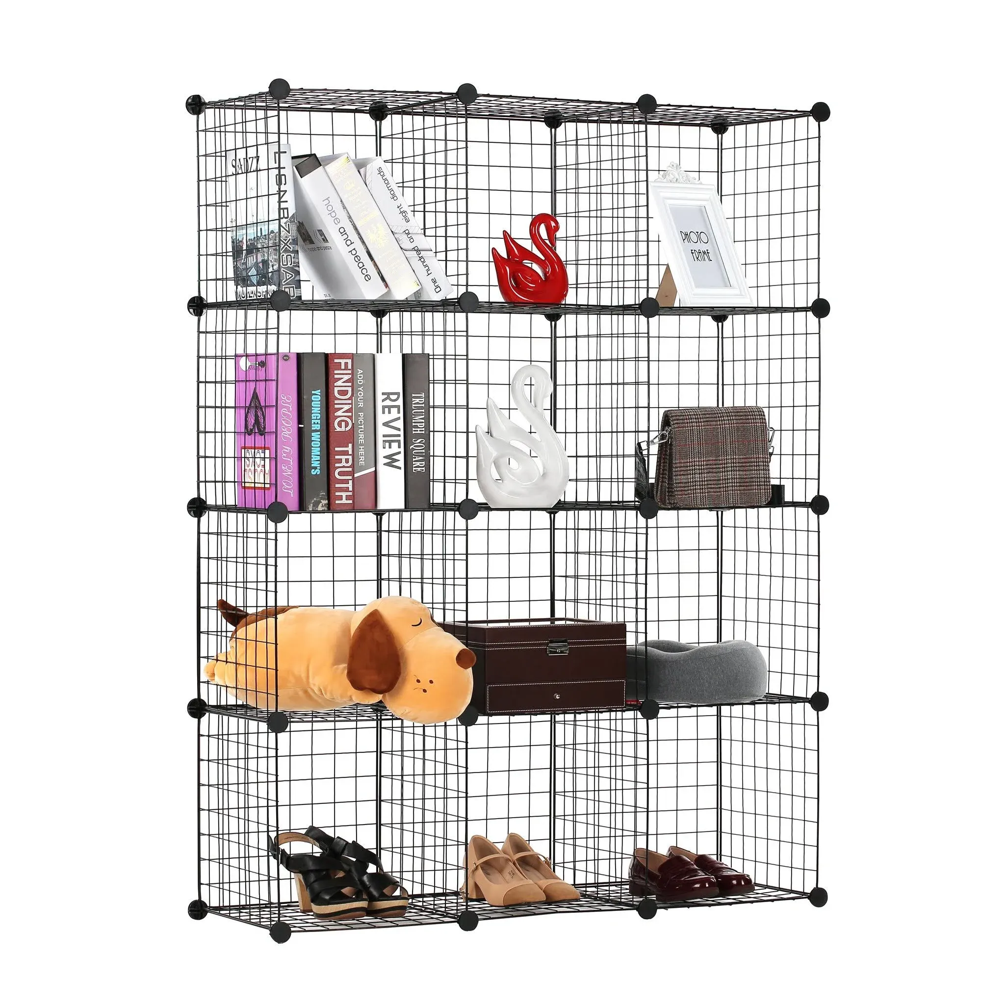 Wire Cube Storage Cabinet 12 Cubes DIY Grid Organizer Metal Bookcase Shelves