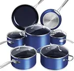 Nuwave Healthy Duralon Juego de utensilios de cocina antiadherentes de cerámica azul con infusión de diamante, resistente a los arañazos, última