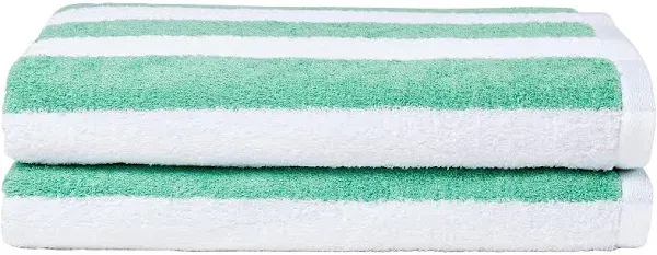 Amazon Basics 100% Cotton Terry Cabana Stripe Pool & Beach Towel, Soft & Absorbant, 2-Pack, Green, 30" x 60"