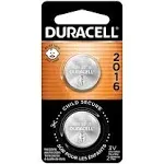 Duracell Lithium Coin Battery, 3V 2016 - 2 pack