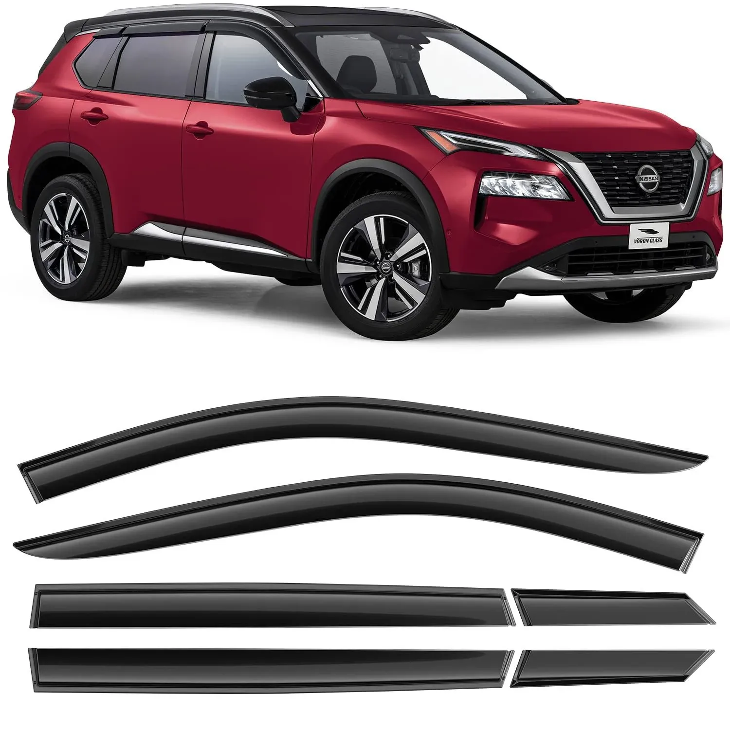 Voron Glass Tape-On Extra Durable Rain Guards for Nissan Rogue 2021-2024, Window Deflectors, Vent Window VISORS, 6 Pieces - 100444