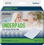 Unifree Disposable Underpads, Bed Pads, Incontinence Pad, Super Absorbent, 50 Count, Blue (XL 30x36 inch)