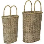 SET OF TWO TALL OVAL WICKER BASKETS