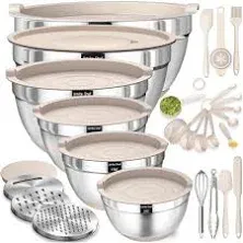 Mixing Bowls with Airtight Lids Set, 26PCS Stainless Steel Khaki Grater Non-Slip