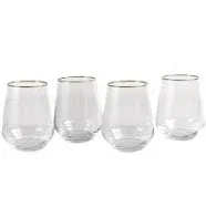  Stemless Wine Glasses – Colored Wine Glasses Set of 4 – 14.3oz Gold Rim