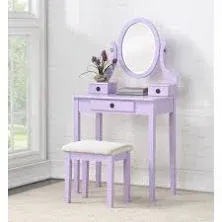 Makeup Vanity Wood Table and Stool Set, for Bedroom Furniture Purple