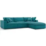 Modway Commix Down-Filled Overstuffed Upholstered 4-Piece Sectional Sofa in Teal