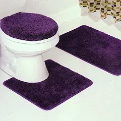 3-Piece Solid Bathroom Bath Mat Contour Rug Set with Toilet Lid Cover #6 Mixture