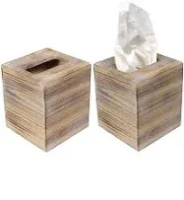 Rustic Wooden Square Tissue Box w/ Slide-Out Bottom (2 CT)