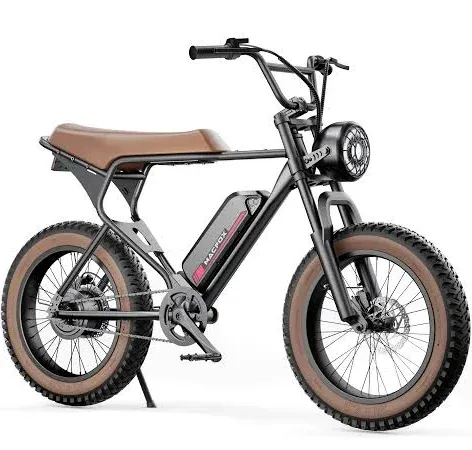 MACFOX Upgrade X1S Electric Bike, Ebike 500W/48V/10.4Ah, 20" Fat Tire Electric Bicycles Up to 20MPH & 40 Miles with Retro Motorcycle Design, Removable Battery, 50N.m Max Torque (Brown)